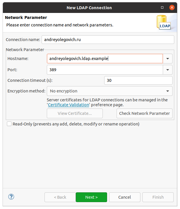 Новое соединение к LDAP ApacheDirectoryStudio изображение с сайта www.andreyolegovich.ru