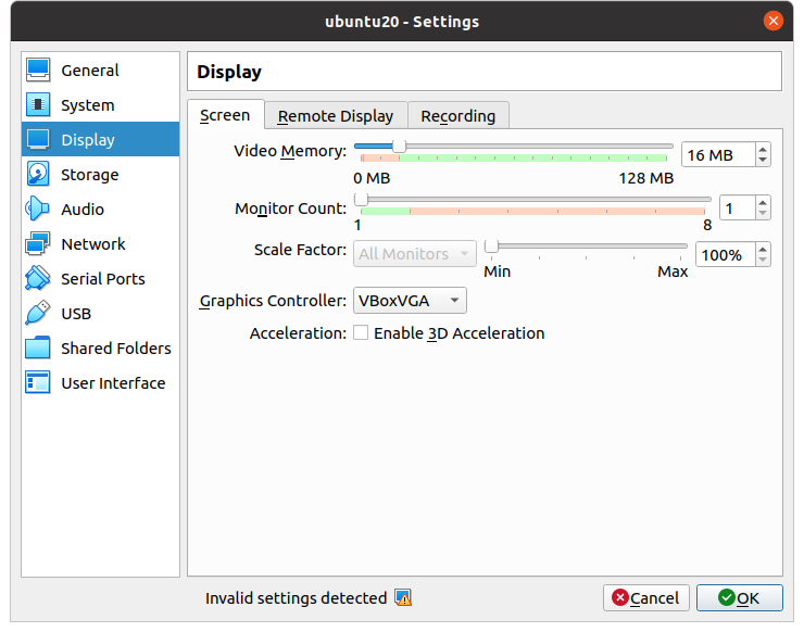 Display Screen размер vram VirtualBox изображение с сайта www.andreyolegovich.ru
