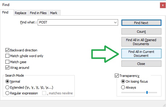 Find all in current document