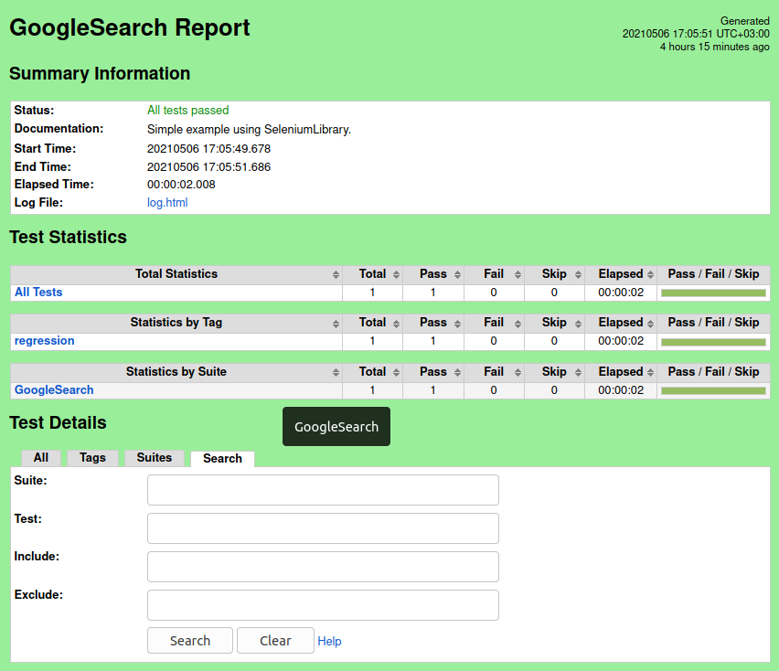 Результат работы robotframework report.html изображение с сайта www.andreyolegovich.ru