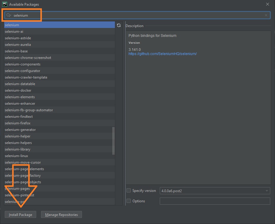Как добавить Selenium в PyCharm изображение с сайта www.andreyolegovich.ru