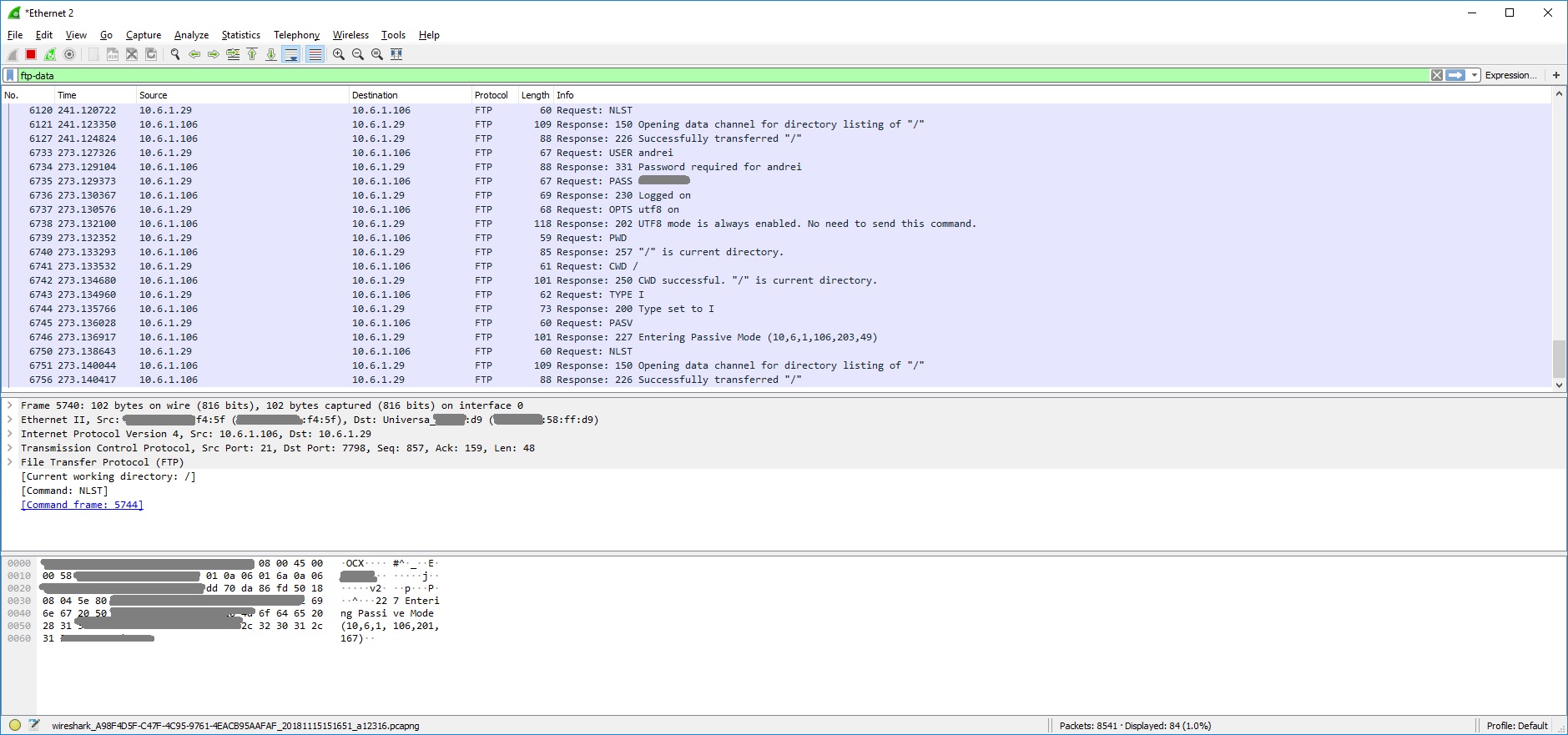 Wireshark пример фильтр ftp-data 
        изображение с сайта www.andreyolegovich.ru