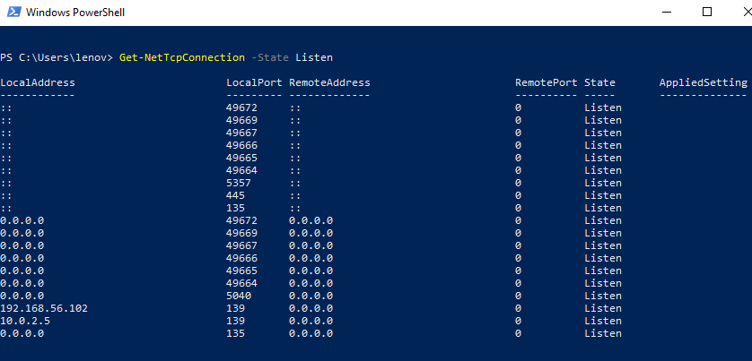 Get-NetTcpConnection State Listen PowerShell изображение с сайта www.andreyolegovich.ru