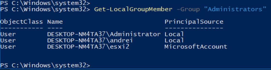 Get-LocalUser получить список пользователей PowerShell изображение с сайта www.andreyolegovich.ru